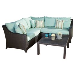 Bliss 9 Piece Seating Group in Espresso with Light Blue Cushions