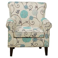 Floral Armchair in Ivory & Blue