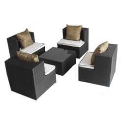 Geo-Cube 5 Piece Seating Group in Black with White Cushions