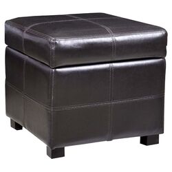 Leatherette Upholstered Cube Ottoman in Chocolate