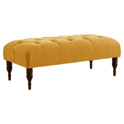 Linen Tufted Bench in French Yellow