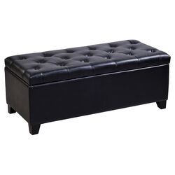 Tufted Leather Storage Ottoman in Black