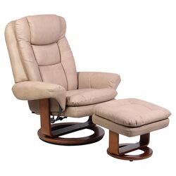 Bonded Leather Recliner & Ottoman in Sand