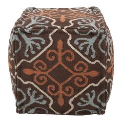 Wool Pouf Ottoman in Chocolate