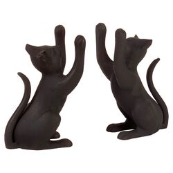 Curious Cat Bookend in Black (Set of 2)