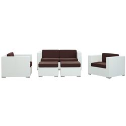 Malibu 5 Piece Seating Group in White with Brown Cushions