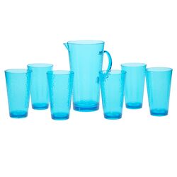 Hammered Glass 7 Piece Drinkware Set in Teal