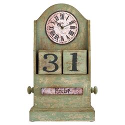 Countryside Table Top Clock in Distressed Green