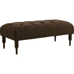 Linen Tufted Bench in Chocolate