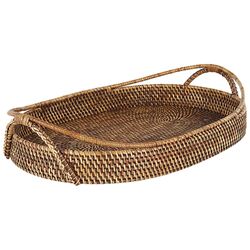 Oval Rattan Serving Tray in Brown