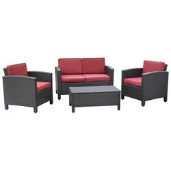 St. Marten 4 Piece Seating Group in Espresso with Merlot Cushions