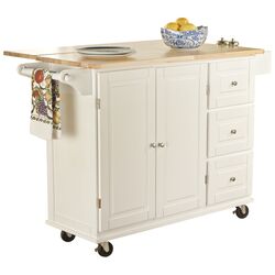 Natural Wood Top Kitchen Cart in White