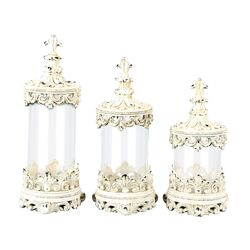 Toscana 3 Piece Flower Glass Canister Set in Ivory