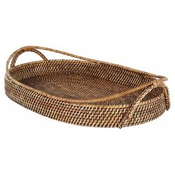Rattan Oval Serving Tray in Brown