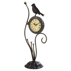 Metal Bird Tabletop Clock in Bronze