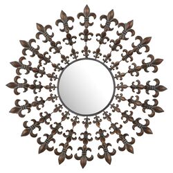 Fleur De Lis Round Wall Mirror in Brown