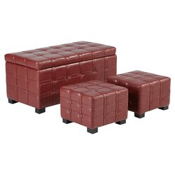 Tribeca 3 Piece Storage Ottoman Set in Red