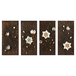 Melanie 4 Piece Floral Plaque Set in Antique Brown