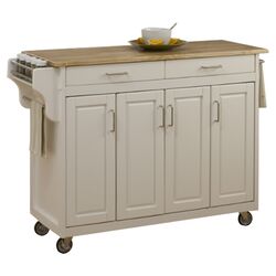 Deluxe Natural Wood Top Kitchen Cart in White