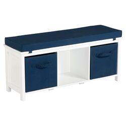 Cushioned Storage Bench in White & Blue