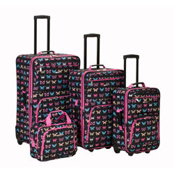 Butterfly 4 Piece Luggage Set in Black & Pink Butterfly 4 Piece Luggage Set in Black & Pink