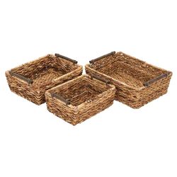 3 Piece Rectangle Rattan Basket Set in Natural