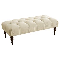 Linen Tufted Bench in Antique White