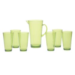 Hammered Glass 7 Piece Drinkware Set in Lime Green