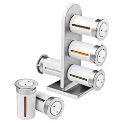 7 Piece Magnetic Countertop Spice Rack Set in White & Silver