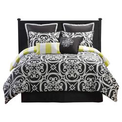Kennedy Reversible Comforter Set in Black & Green