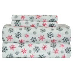 4 Piece Snow Flakes Flannel Sheet Set