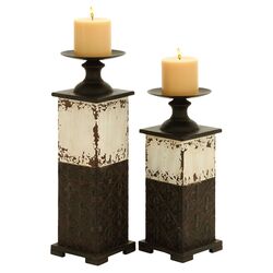Qana 2 Piece Candle Holder Set in Rustic Brown