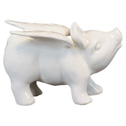 Ceramic Flying Pig Statue in Cream