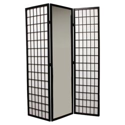 3 Panel Mirrored Room Divider in Black