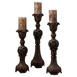 Rosina 3 Piece Carved Candlestick Set in Antique Brown