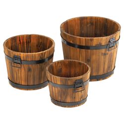 3 Piece Round Rain Barrel Planter Set