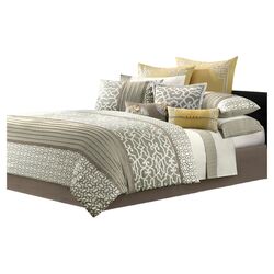 Fretwork 4 Piece Comforter Set in Moss & Taupe