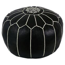 Moroccan Pouf Ottoman in Black & White