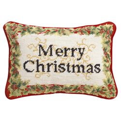 Embroidered Merry Christmas Pillow in Beige