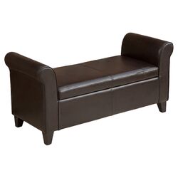 Torino Leather Armed Storage Ottoman in Brown
