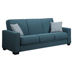 Puebla Convertible Sofa in Blue with Greek Key Pillows