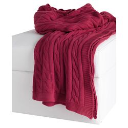 Cable Knit Cotton Throw in Red