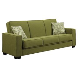 Puebla Convertible Sofa in Green with Greek Key Pillows