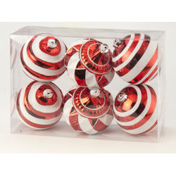 6 Piece Stripe & Swirl Ornament Set in Red
