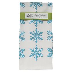 Organic Snowflake Block Print Tea Towel in Sky Blue