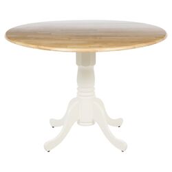 Round Dual Drop Leaf Dining Table in White & Natural