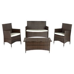 Salinas 4 Piece Deep Seating Group in Light Brown with Mocha Cushions