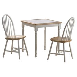 3 Piece Square Dining Set in White & Natural