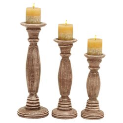 3 Piece Wooden Candle Holder Set in Rusted Brown