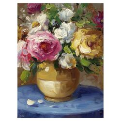 Flowers in a Gold Vase Canvas Wall Art by Rio